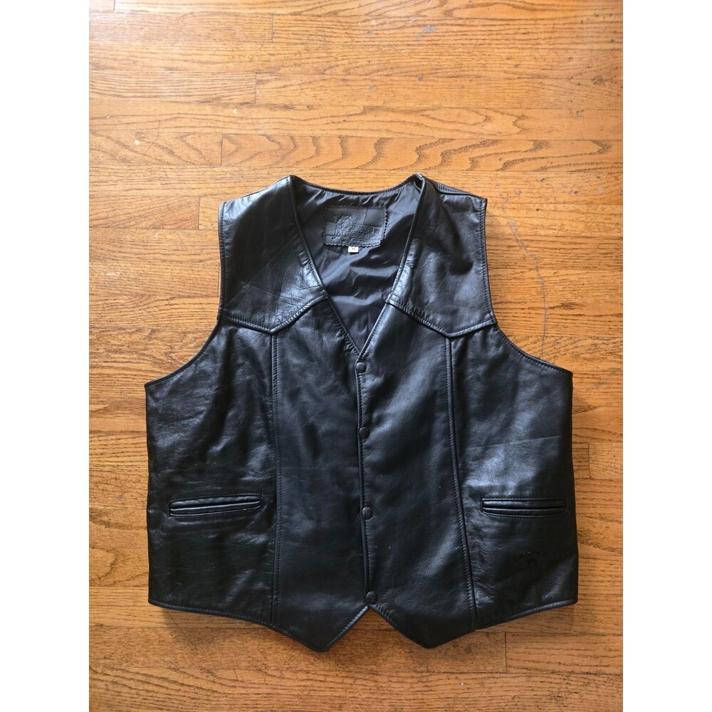 Vintage Camel Leather Vest Mens Black Moto Biker Branded Garments USA 90s XL